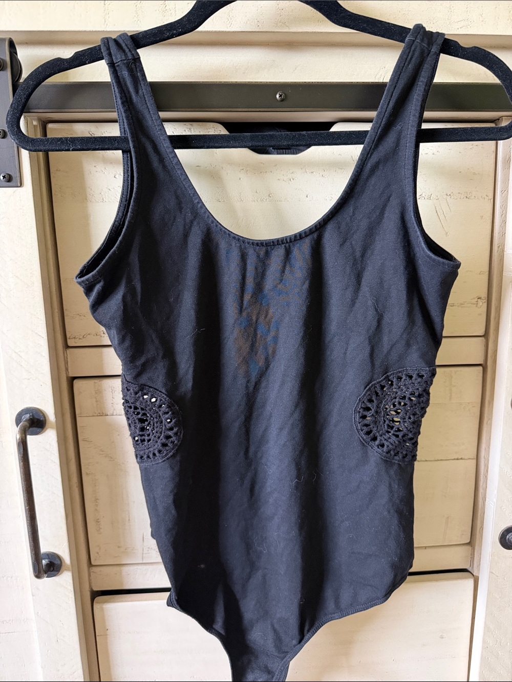 Kendall & Kylie Black Crochet-Side Tank Bodysuit
